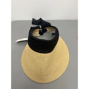 August Hat Company Straw Visor Sun Hat Black Tie Adjustable Beach Travel New #34